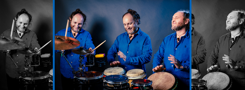 Dj percussionist, Krisztian plays on bongo, djembe, rototoms and timbale.
